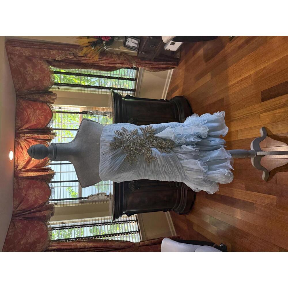 Sherri Hill Elegant Light Blue Cocktail Dress with Embellishments